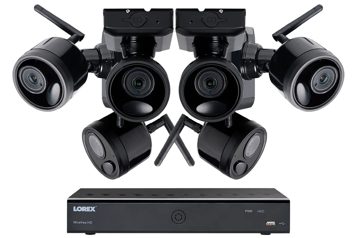 1080p Outdoor Wireless Camera System, 6 Rechargeable Wire Free Battery Powered Black Cameras, 95ft Night Vision, 1TB Hard drive, No Monthly Fees