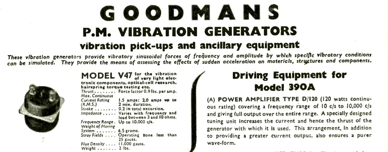 1950s V47 Goodmans Industries Limited 3 Ohm Vibration Generator