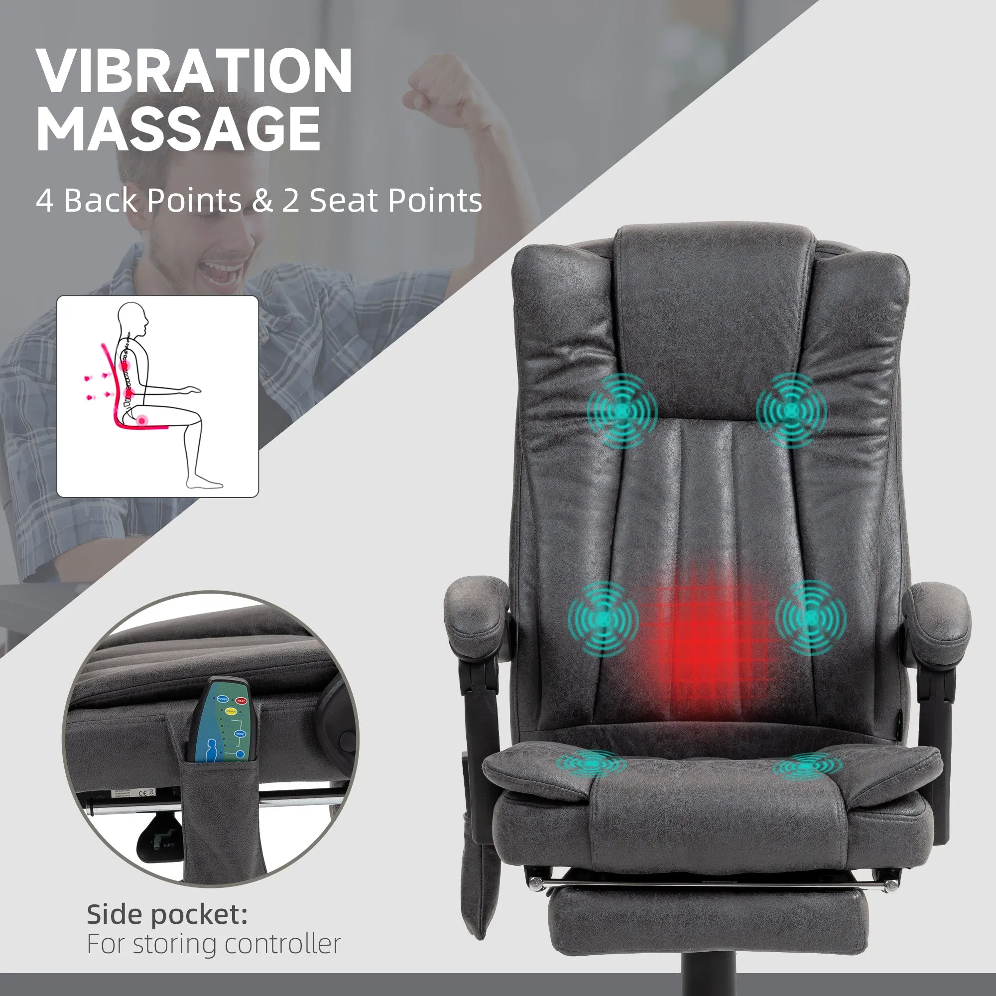 6-Point Vibrating Heat Massage Chair w/ Microfibre Charcoal Grey