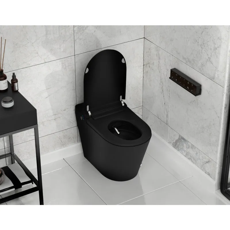 ANZZI ENVO Echo Elongated 1.28 GPF Smart Bidet Toilet in Matte Black with Auto Open, Auto Flush, Voice and Wifi Control