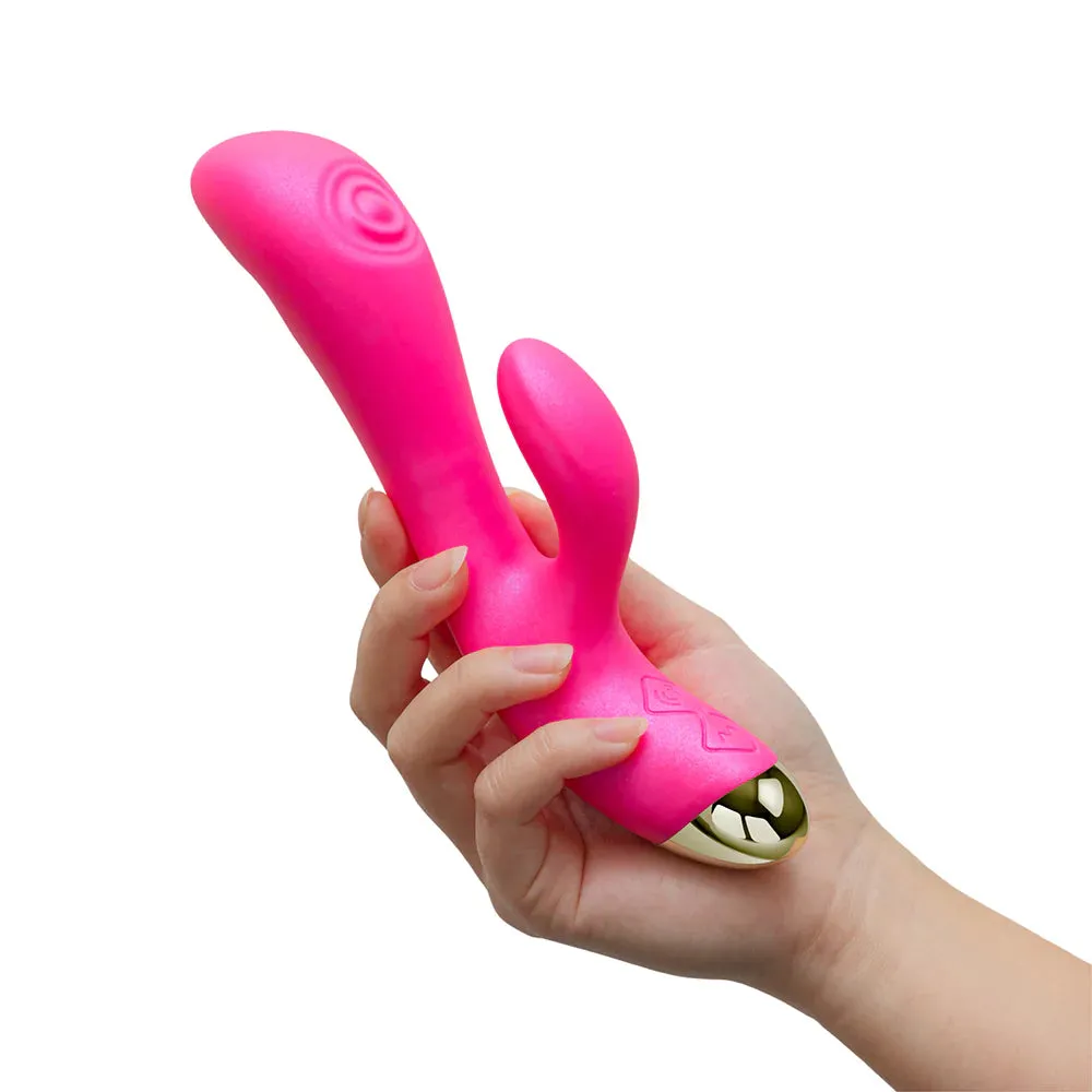 Aria Pleasin' AF Rechargeable Silicone Rabbit Vibrator - Fuchsia