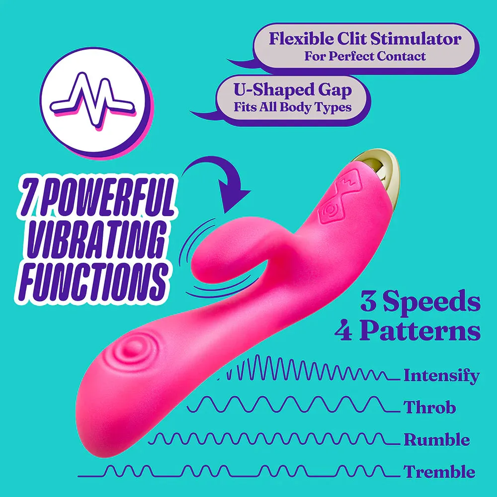 Aria Pleasin' AF Rechargeable Silicone Rabbit Vibrator - Fuchsia