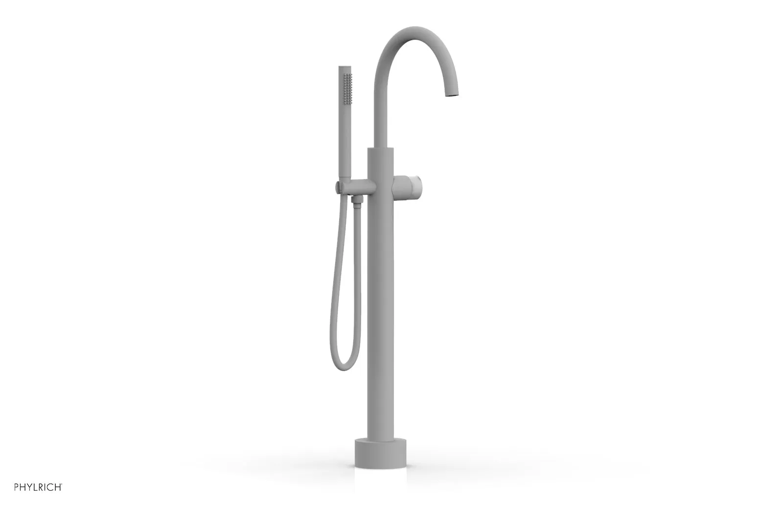 BASIC II Low Floor Mount Tub Filler - White Marble Handle with Hand Shower  230-47-03