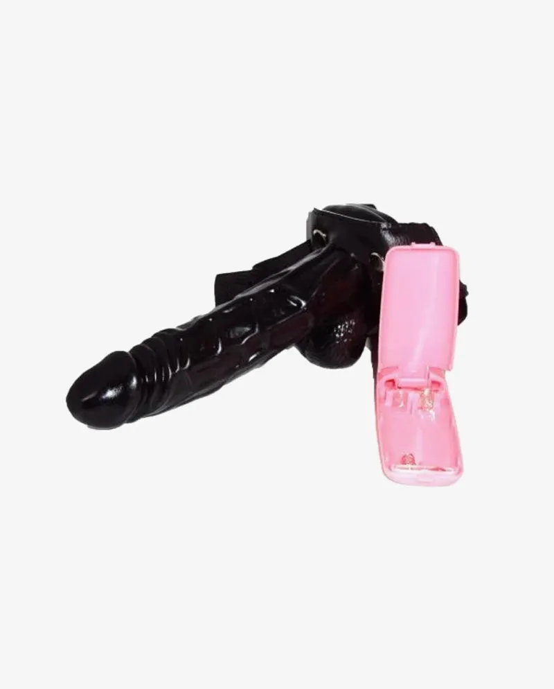 BLACK HOLLOW STRAP ON DILDO WITH VIBRATION FOR MEN