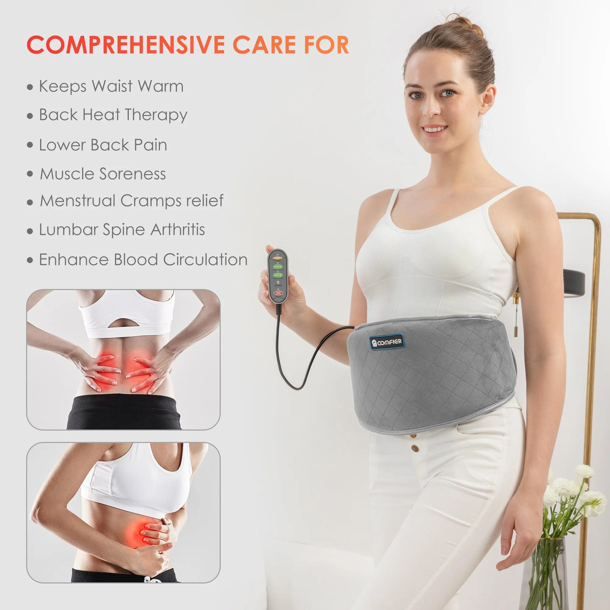 Comfier Heating Pad for Back Pain Relief, Heated Waist Massage Belt for Back Pain with Massage Modes - 6006NG