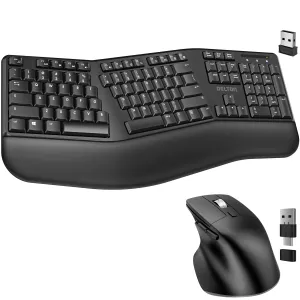 Delton G18 Ergonomic Wireless Keyboard and Mouse, Split Keyboard with Wrist Support & Ergonomic Wireless Mouse, 2.4G Auto Pair USB Dongle for Computer, Laptop, Mac, Chromebook & Tablets - Black