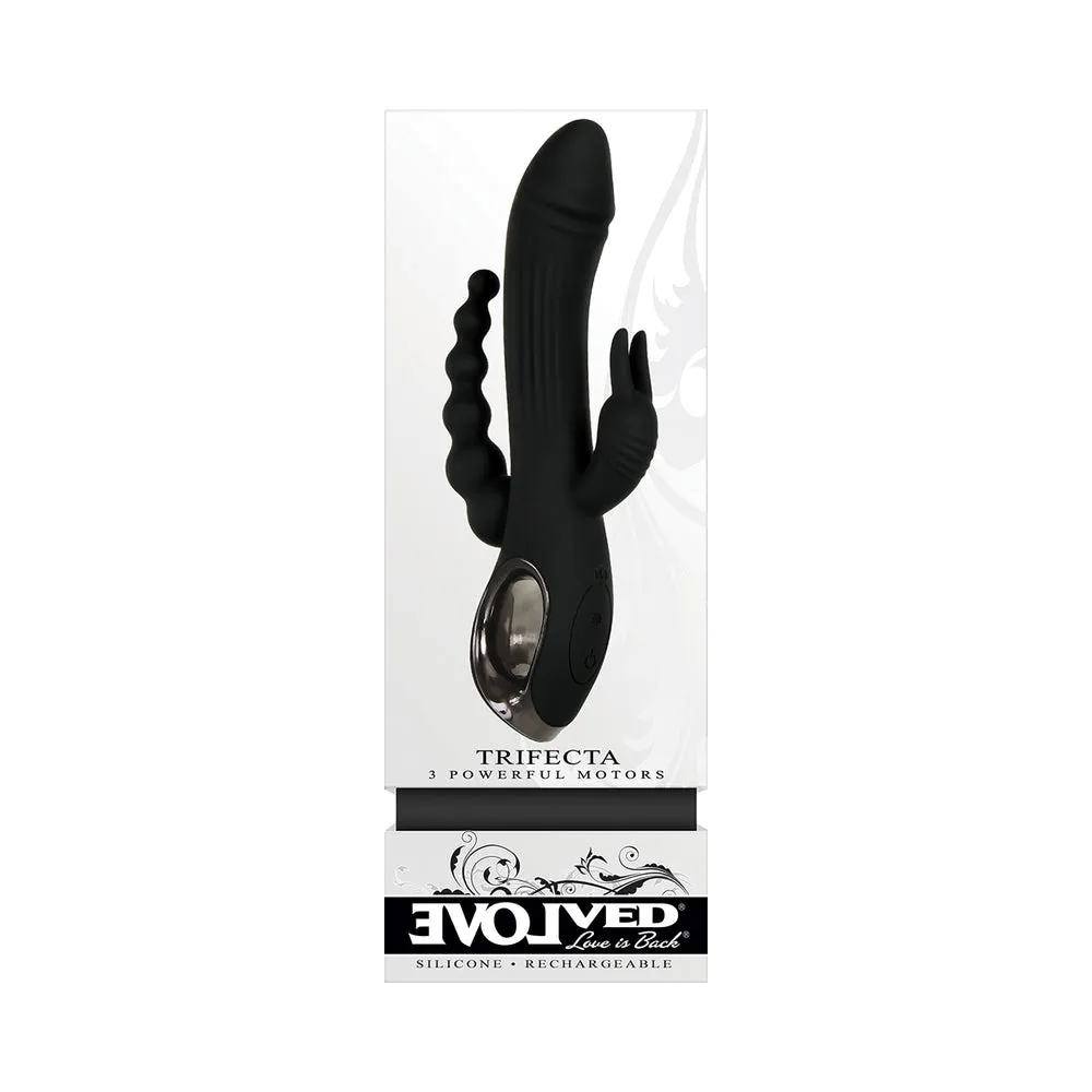 Evolved Trifecta Rechargeable Dual Entry Triple Stimulation Silicone Rabbit Vibrator Black