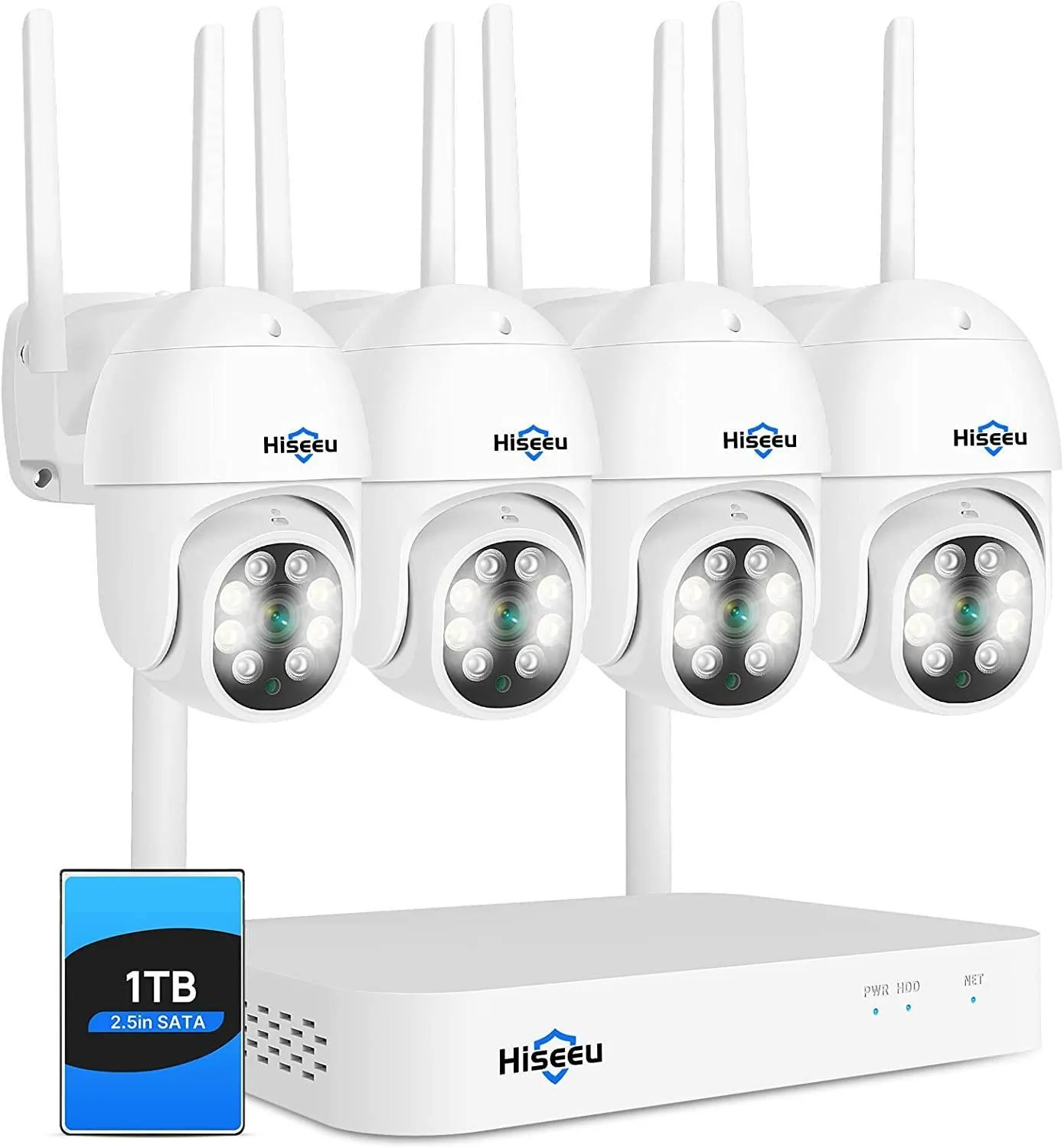 Hiseeu [10CH Expandable, 3MP]Security Camera System Two Way Audio, Auto Tracking, Full Color Night Vision, IP66 Waterproof, Expandable 10CH NVR, 24/7 Record with 1TB Hard Drive