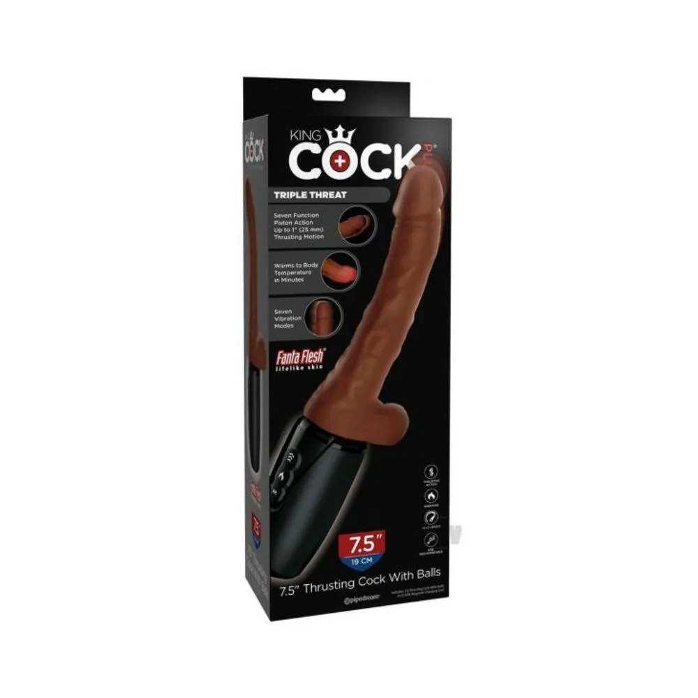 King Cock Plus 7.5 In. Thrusting Cock With Balls Brown