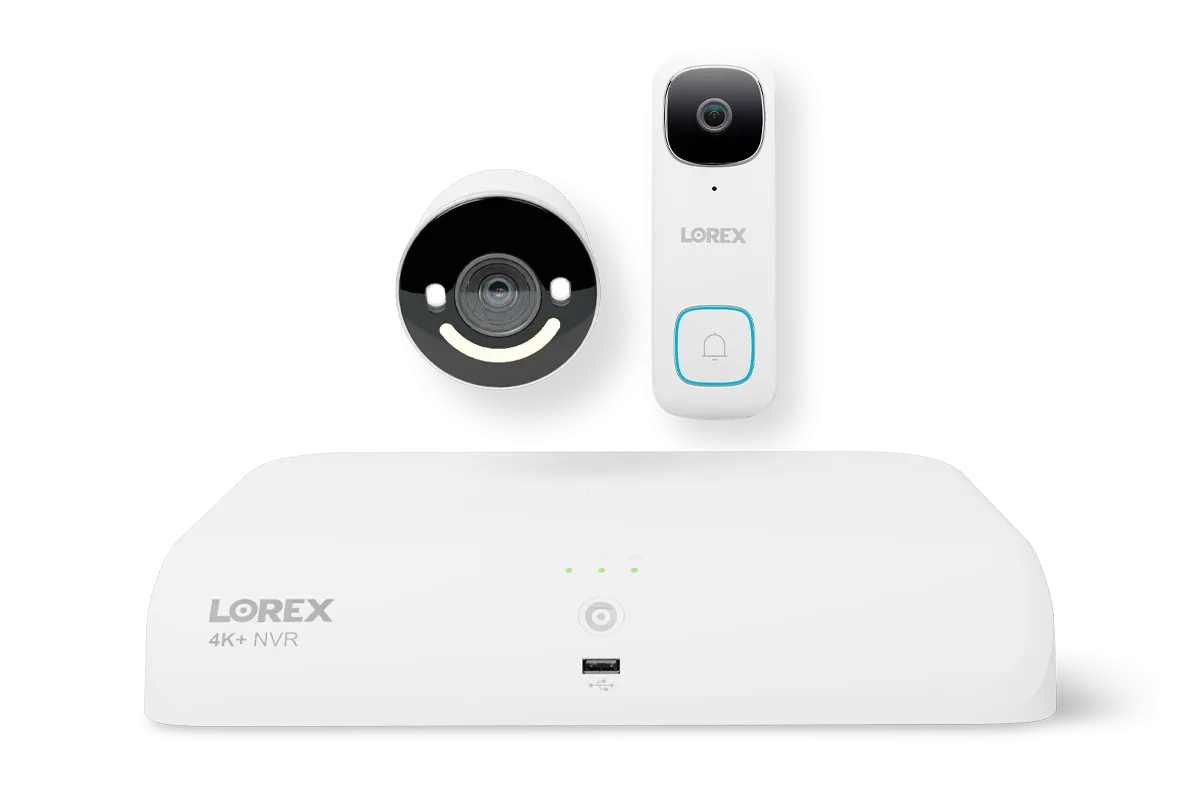 Lorex Wireless Fusion - 4K  NVR with 2K Wired Doorbell and 4K Smart Security Lighting Wi-Fi 6 Camera