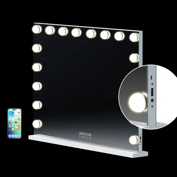 LUXE Hollywood Vanity Mirror Pro with Bluetooth XL - 18 Dimmable LED Bulbs & USB Charging Ports