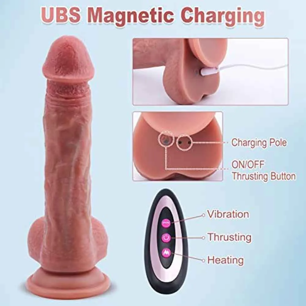 Pro-Bang Sex Machine Thrusting Realistic Dildo Vibrator with Pussy Rubbing & Heating