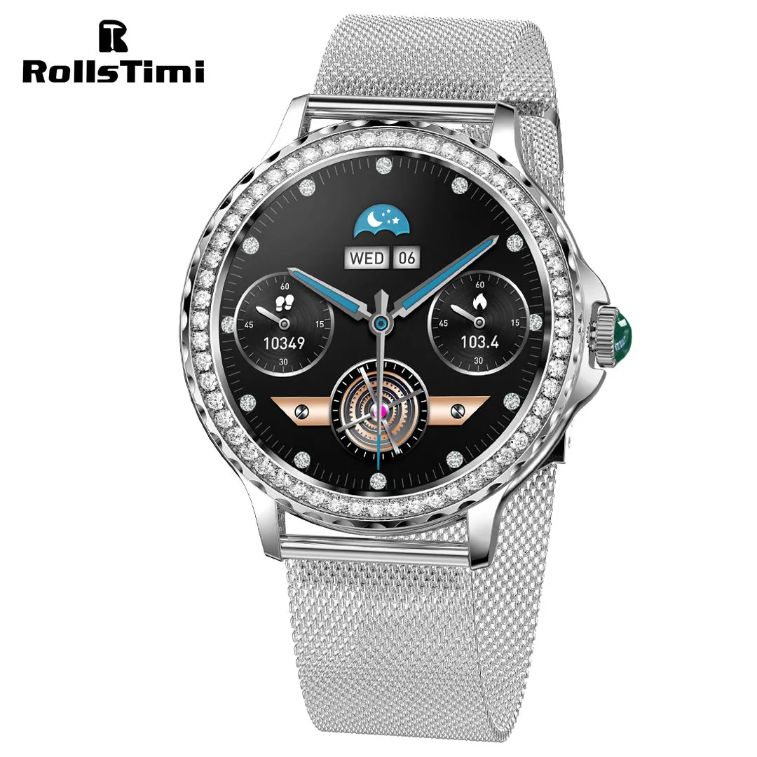 RollsTimi RTNX19 Luxury Women's Smartwatch Fitness Tracker Sports Fashion Bluetooth Smart Watch for Women Heart Rate Blood Pressure Monitoring