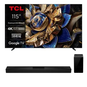 TCL 115X955K 115 Inch X955K 4K UHD QLED Mini LED Smart TV and Q75H 5.2.1ch Dolby Atmos Soundbar with Subwoofer Bundle 2024