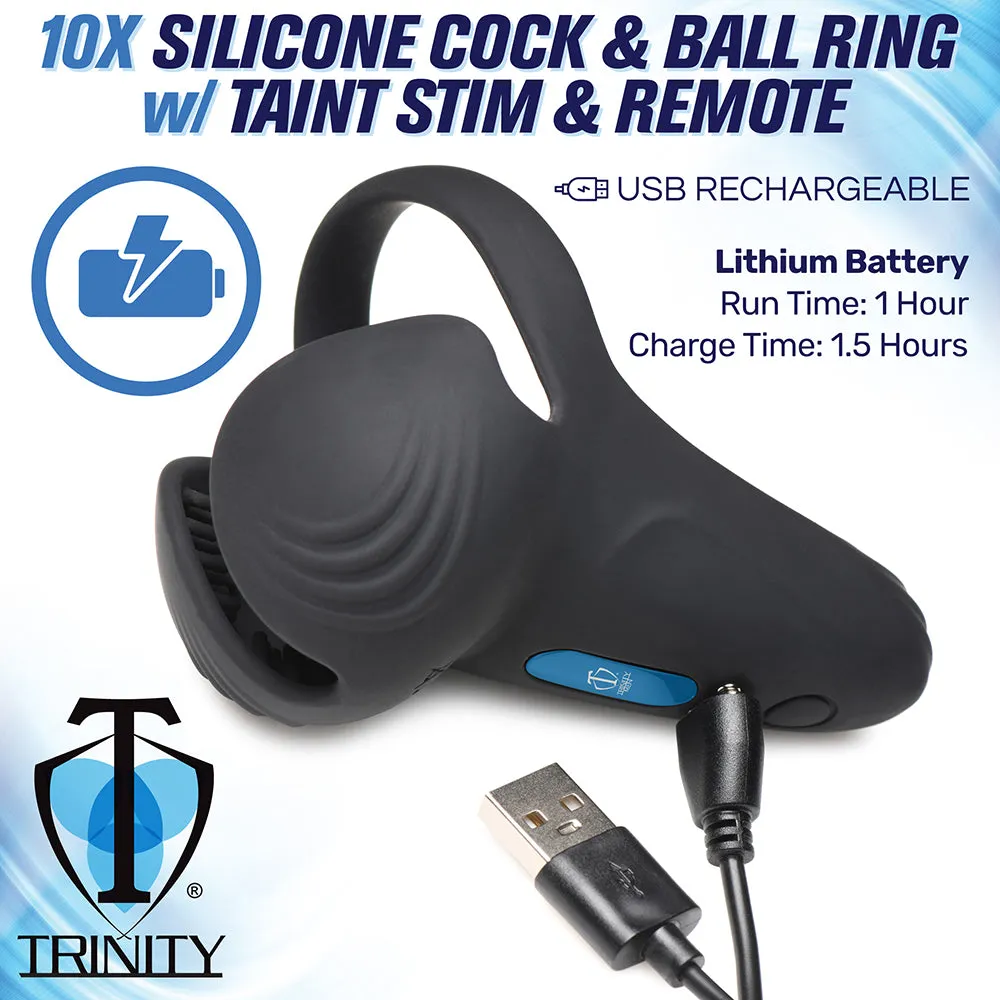 Trinity Men 10X Silicone Cock & Ball Ring with Taint Stim and Remote Control