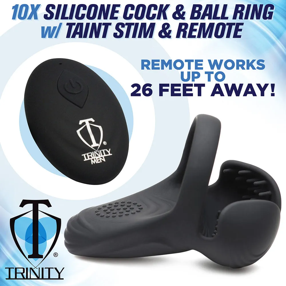 Trinity Men 10X Silicone Cock & Ball Ring with Taint Stim and Remote Control