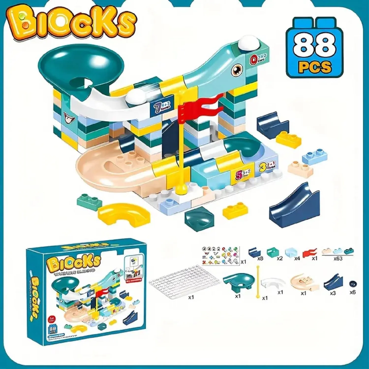 Variable Slide Way Assembly Building Blocks 88 Pieces - 94A