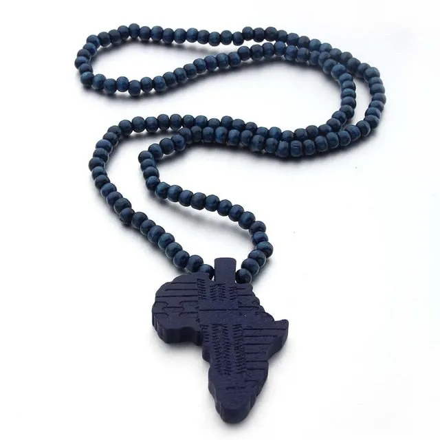 VOQ new arrival Africa map necklace for men and women wooden pendant Bead string necklace hip hop jewelry