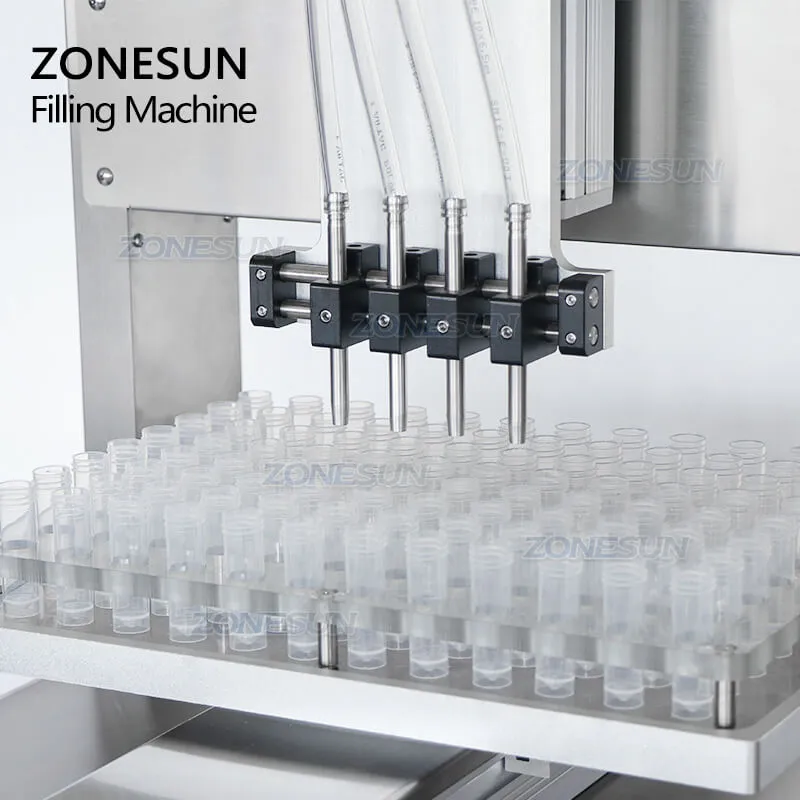 ZS-XYZ4 Automatic 4 Heads Perfume Tester Liquid Small Glass Vial Bottle Filler Reagent Tube Filling Machine