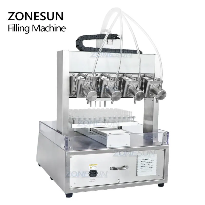 ZS-XYZ4 Automatic 4 Heads Perfume Tester Liquid Small Glass Vial Bottle Filler Reagent Tube Filling Machine