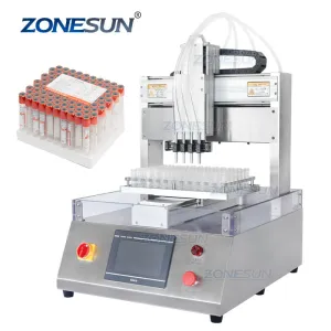 ZS-XYZ4 Automatic 4 Heads Perfume Tester Liquid Small Glass Vial Bottle Filler Reagent Tube Filling Machine