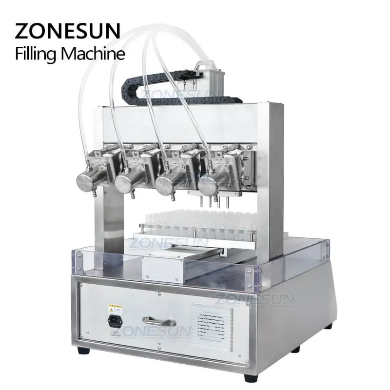 ZS-XYZ4 Automatic 4 Heads Perfume Tester Liquid Small Glass Vial Bottle Filler Reagent Tube Filling Machine