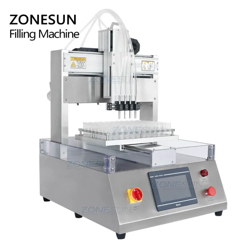 ZS-XYZ4 Automatic 4 Heads Perfume Tester Liquid Small Glass Vial Bottle Filler Reagent Tube Filling Machine